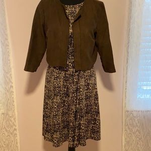 Brown Block Pattern Cap Sleeve Dress with Matching Mini Jacket Modest